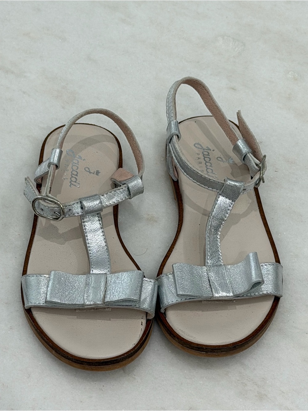 Jacadi Silver Bow T-Strap Sandals